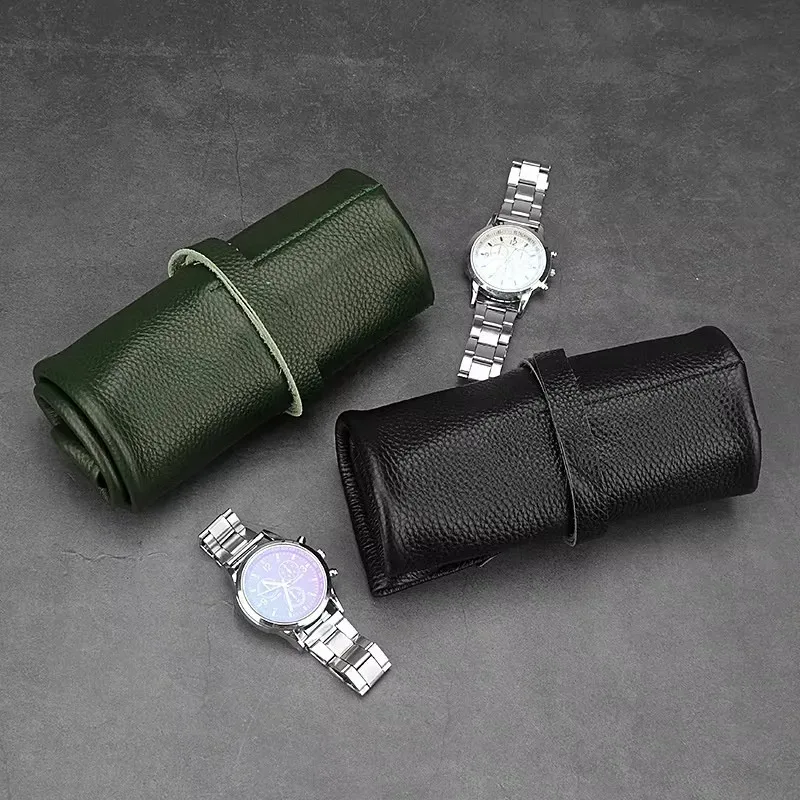 sac de rangement de montre en cuir de vache avec nom personnalisé gratuit, sac de montre enroulable à 6 fentes, pochette de rangement de montre intelligente portable d'affichage de voyage