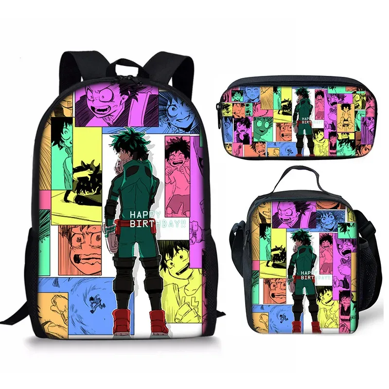 sac à dos my hero academy, ensemble de trois pièces, sac à bandoulière my hero academy, trousse à crayons