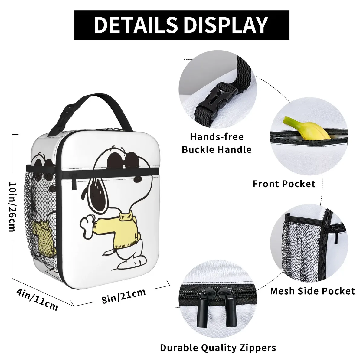 s-dog-snoopies cartoon merch sac isotherme pour le déjeuner, sac isotherme pour le travail, sac de rangement pour aliments, boîtes à déjeuner thermiques portables