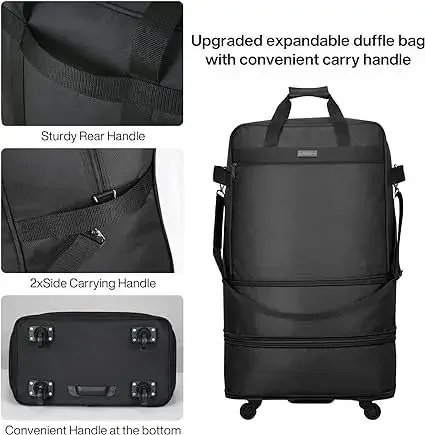 sac voyage sac voyage pu doux noir pliable roulettes poignée arrière fermeture éclair étanche capacité grande