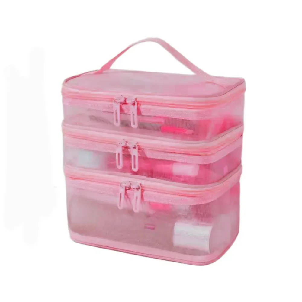 sac de voyage transparent en maille pour cosmétiques, sac de rangement de grande capacité, organisateur de maquillage, étui à maquillage à 2/3 couches, pour la gym et la natation