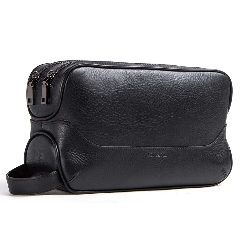 trousse cosmétiques cuir vache marron noir boîte haute capacité pochettes intérieures zipper voyage usage