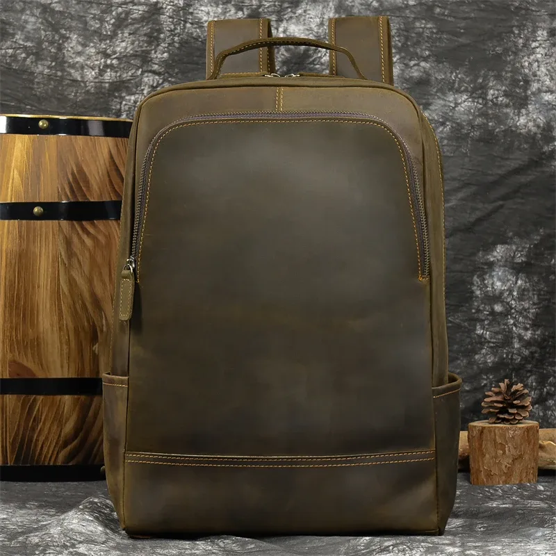 2025 nouveauté sac à dos en cuir ordinateur sac à dos 15.6 pouces pochette d'ordinateur pour hommes sacs de voyage vintage sac à dos d'affaires hommes