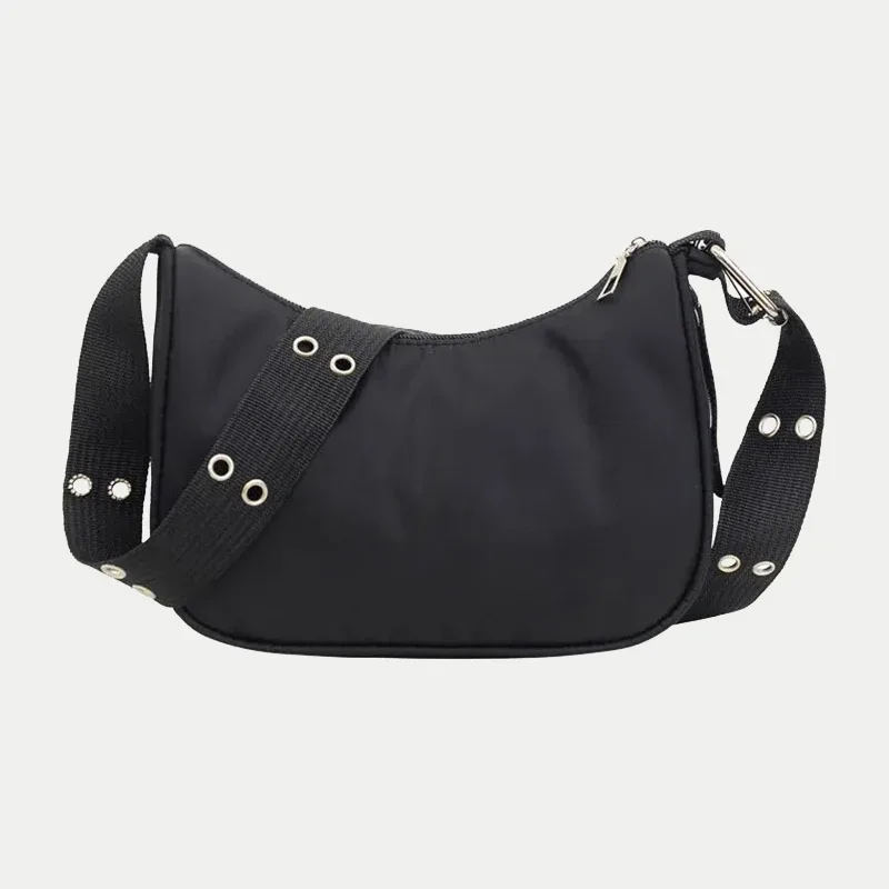 sacs à bandoulière décontractés pour femmes, sac à bandoulière en nylon imperméable noir, sac à main cool sous les bras pour filles