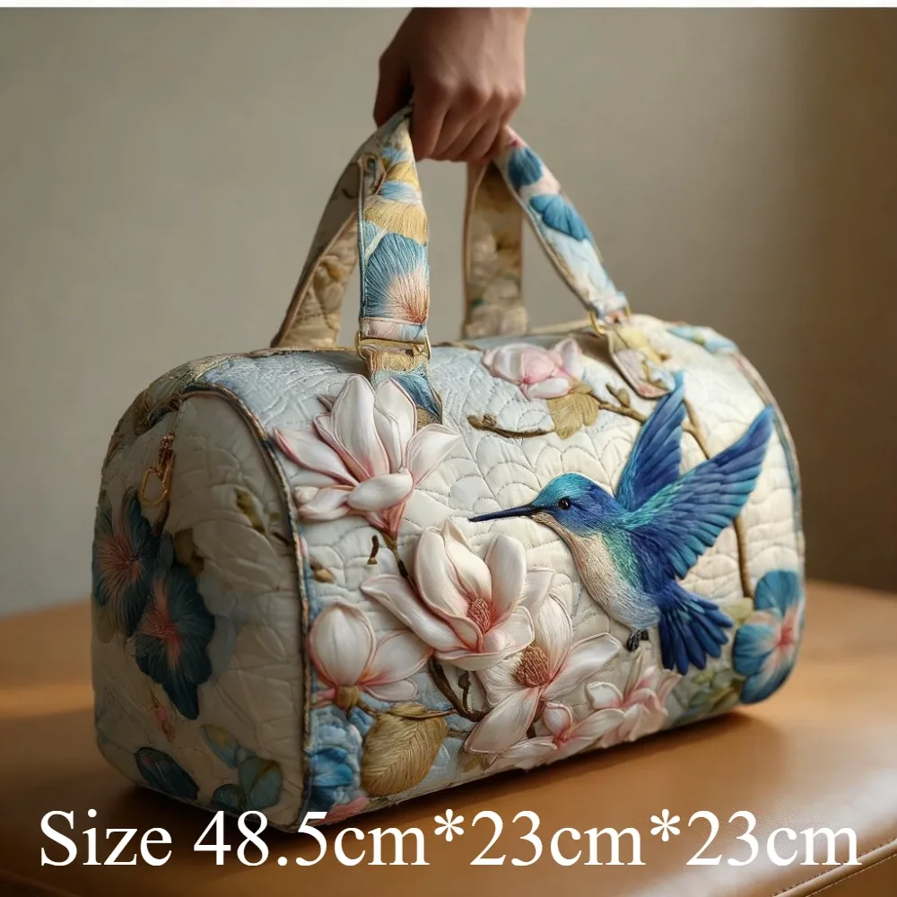 sac de voyage matelassé 3d de luxe pour femmes, imprimé oiseau magnolia, sac à main léger, sac de week-end, sac de voyage pour le travail