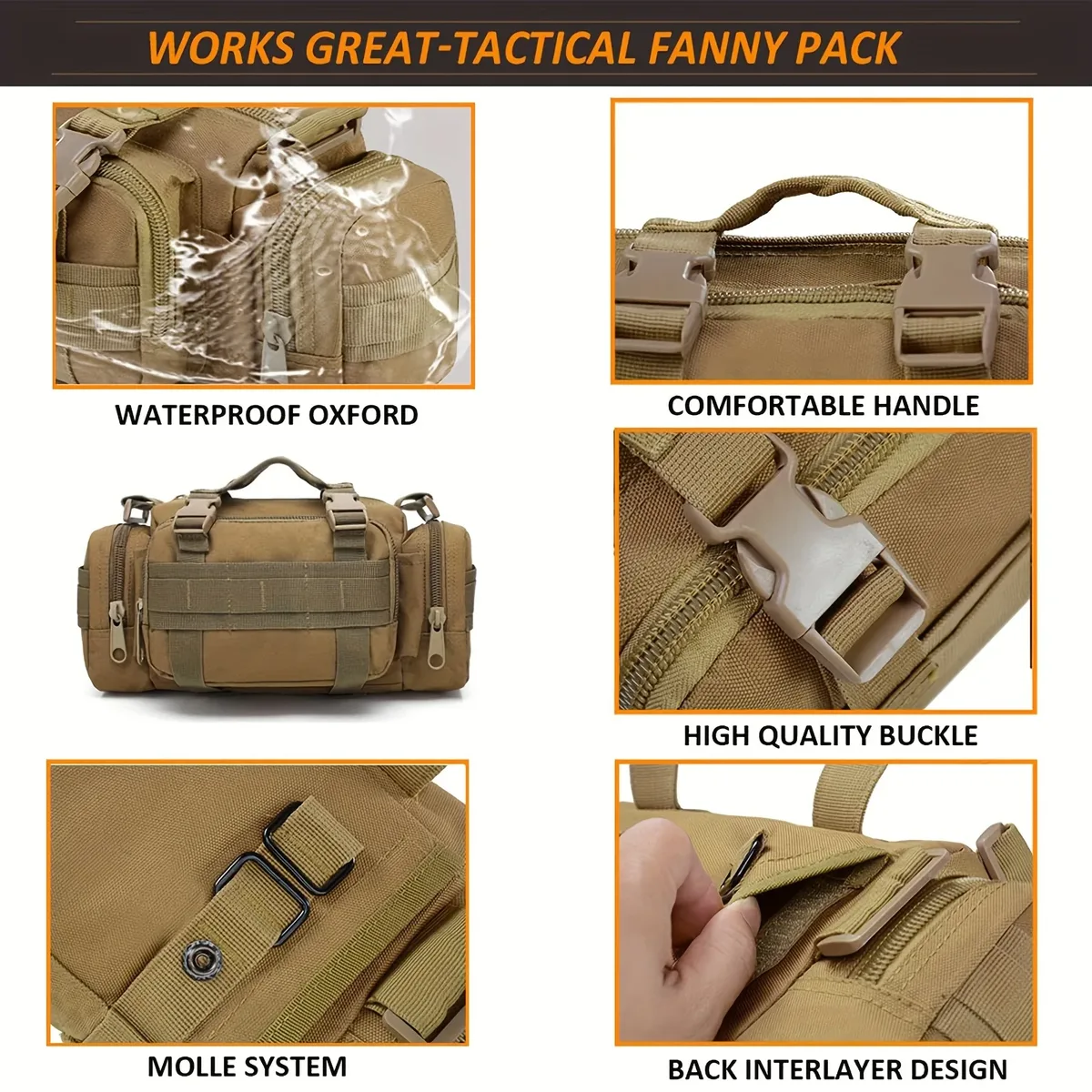 sac banane imperméable pour homme, sac à bandoulière croisé pour la randonnée, l'escalade, la pêche et le camping