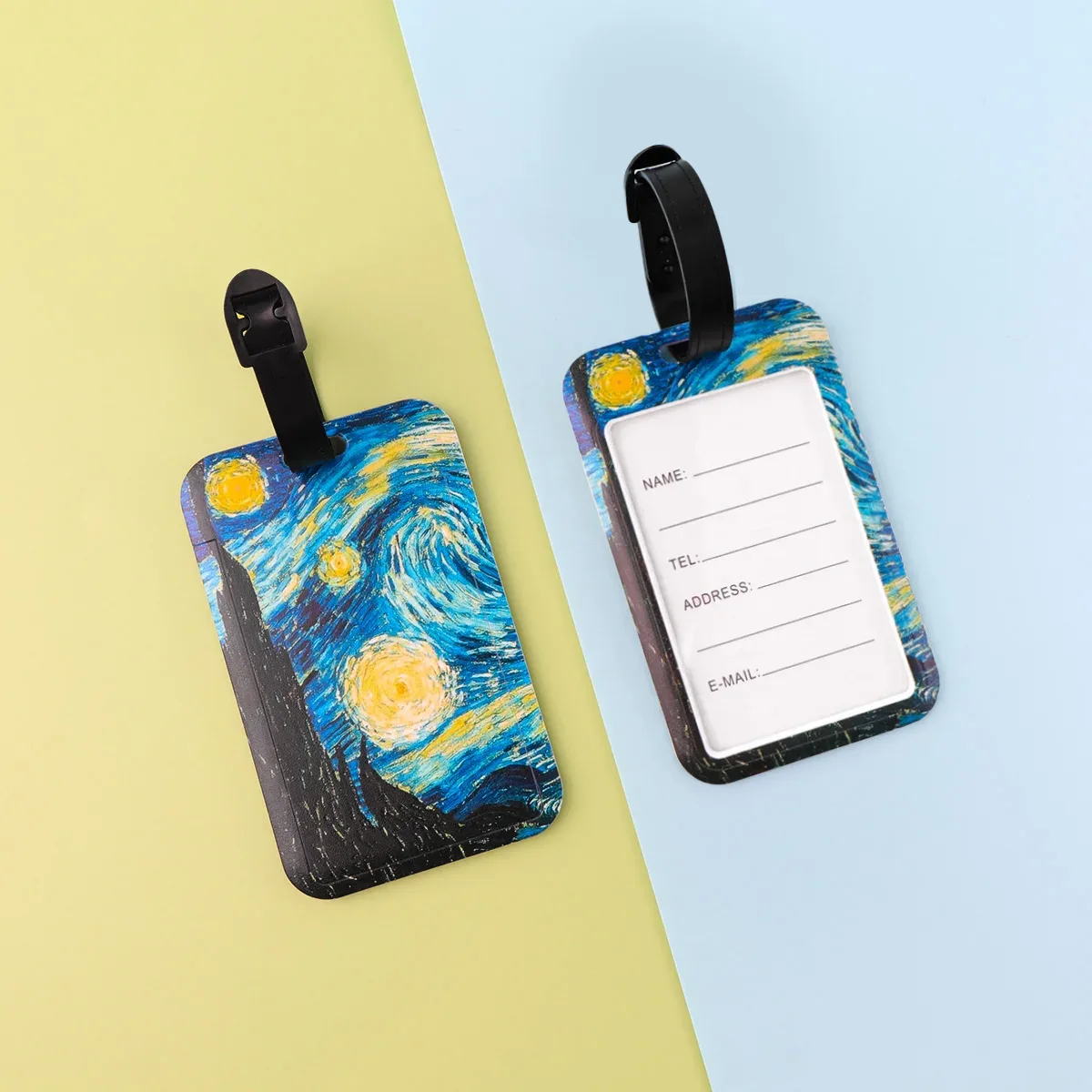 étiquette de bagage artistique en plastique motif peinture à l'huile, porte-carte d'identification anti-perte pour valise et sac à dos, accessoires de bagage tendance, cadeaux