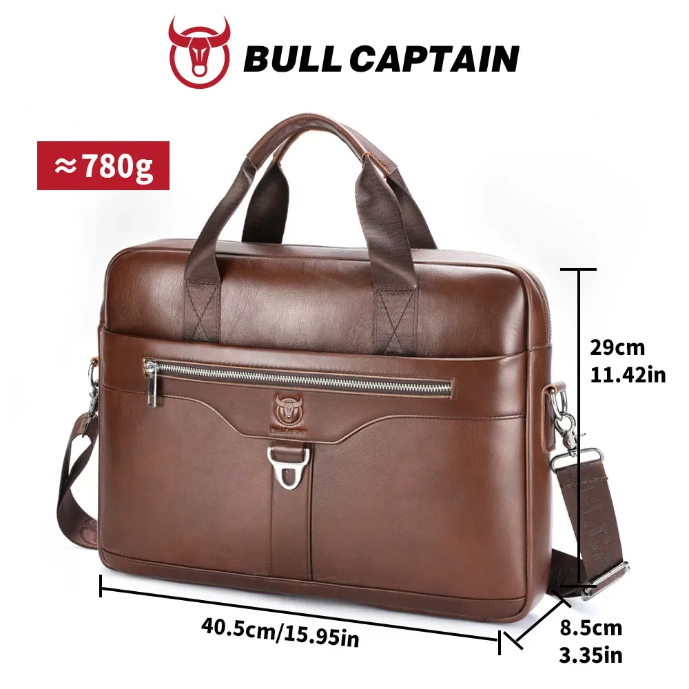 porte documents cuir verte bull cowhide polyester intérieur informatique fermeture éclair bandoulière détachable marron noir voyage travail