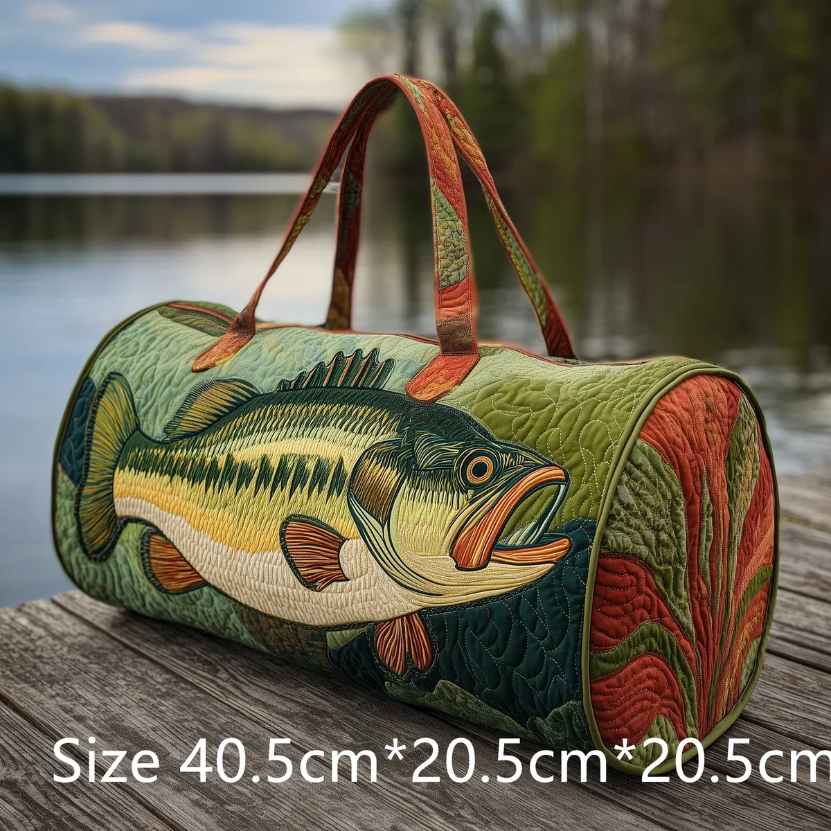 sac de pêche matelassé fait main tendance, sac de week-end imprimé 3d motif poisson basse, sac de voyage pour homme, cadeau pour pêcheur, aventures en plein air