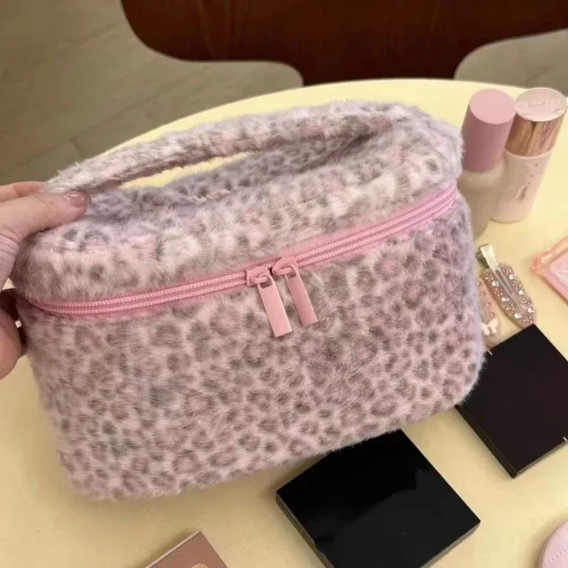 sac de rangement pour maquillage, pochette de rangement pour cosmétiques à imprimé léopard, trousse de toilette pour femme automne/hiver, sac à main léger, fermeture à glissière