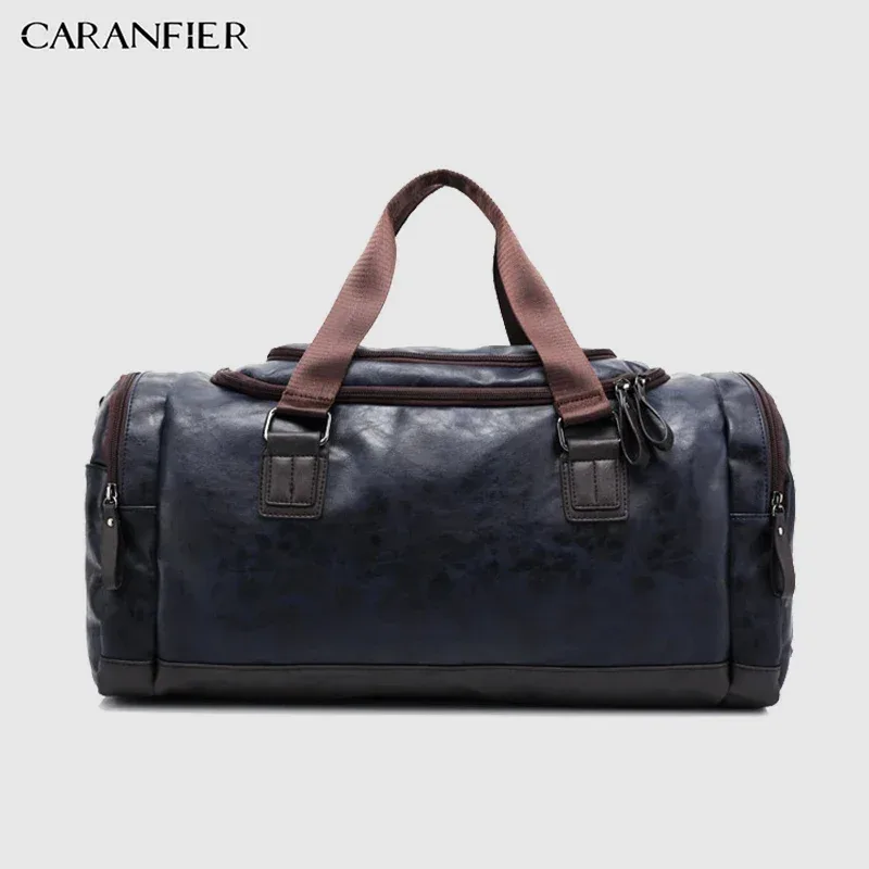 sac voyage cuir pu bleu noir marron ovale poignées cuir marron imperméable grande capacité transport homme casual businessoutdoor