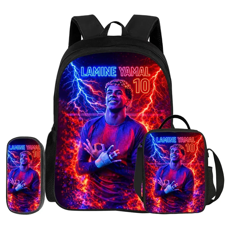 sac à dos football star, ensemble de 3 pièces, sac à dos scolaire l-lamin yamal, sacs à crayons, sac à livres, meilleur cadeau avec sac à lunch, sac à dos