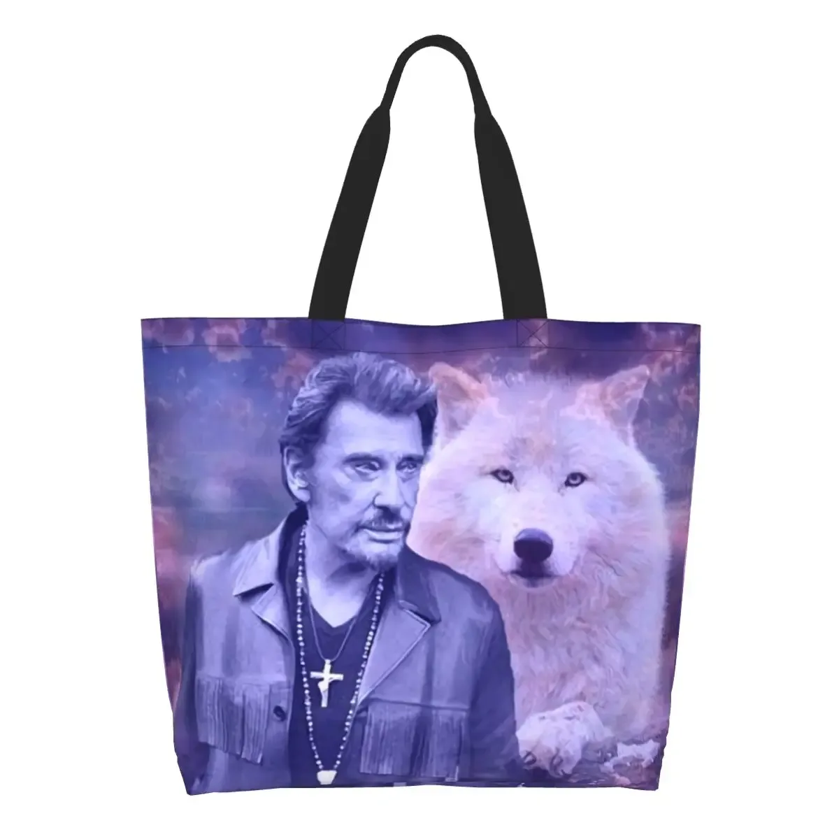 impression de mode johnny hallyday shopping sacs fourre-tout réutilisable lin épaule shopper chanteur français rock musique sac à main