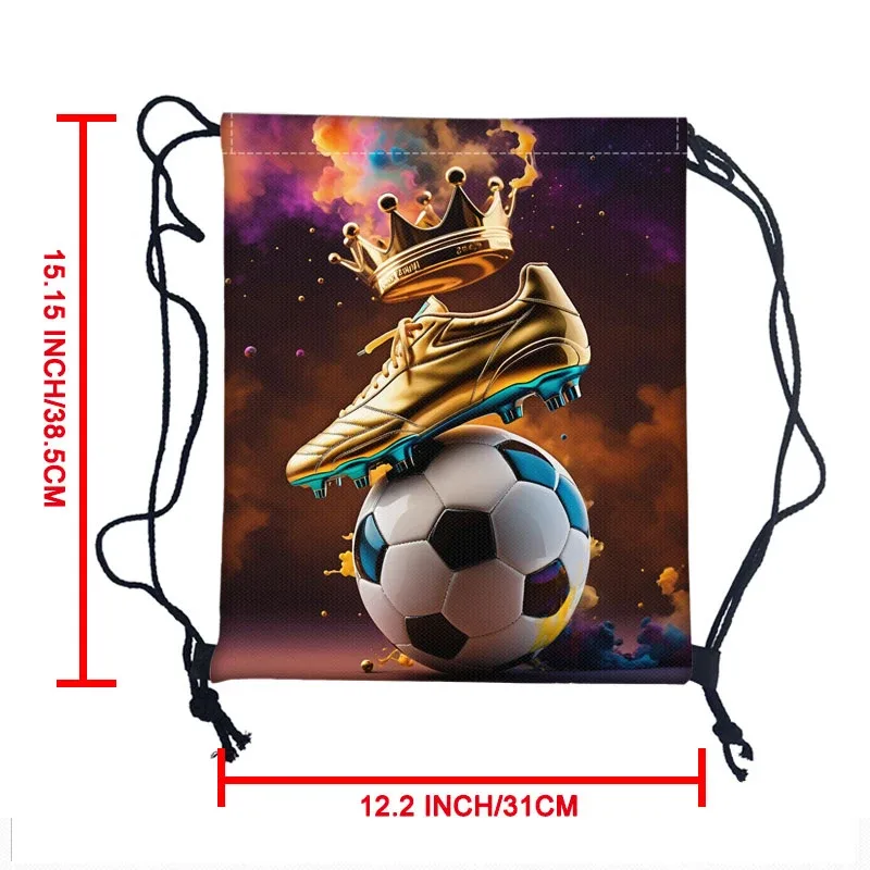 sac à dos de football avec motif de couronne pour hommes, sac à cordon de serrage, sacs de sport en plein air graphiques de football, sacs à bandoulière de grande capacité pour voyage