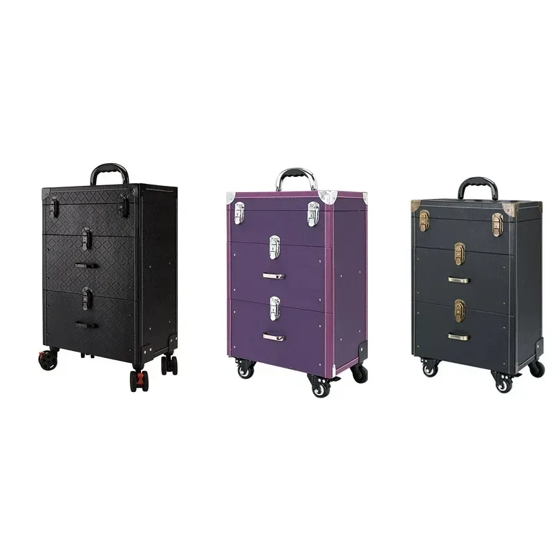 Kit professionnel de tatouage et de nail art, valise de maquillage universelle à roulettes, boîte de rangement multi-couches grande capacité pour maquillage