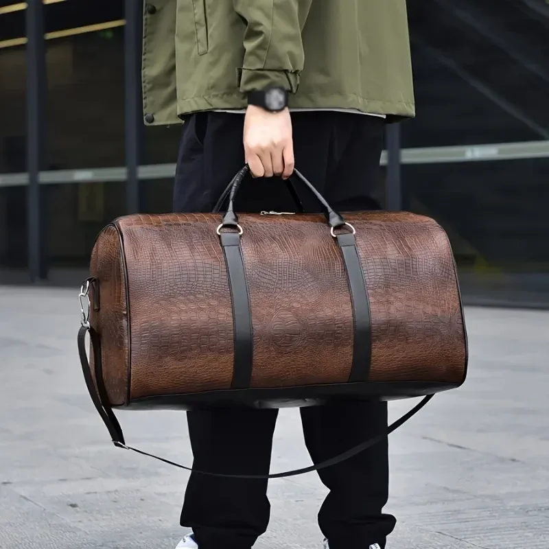 sac polochon de voyage rétro texturé crocodile de grande capacité – bagage de vacances unisexe durable, cadeau polyvalent pour hommes et femmes