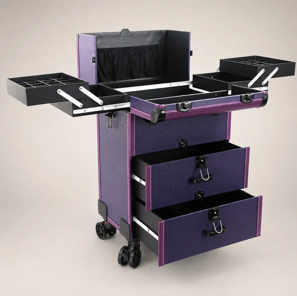 valise de maquillage portable multi-couches de grande capacité expédiée depuis l'union européenne, une valise de maquillage pour les maquilleurs professionnels et une boîte de rangement pour les outils de beauté, de nail art et de broderie.