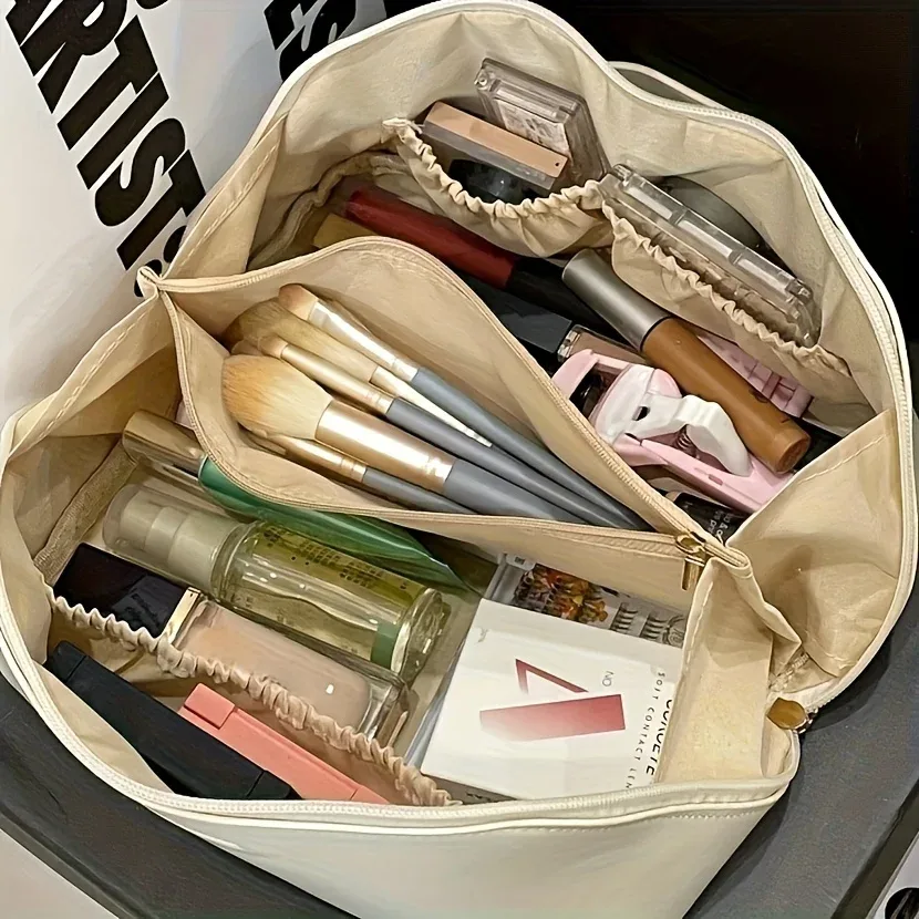 sac de voyage extensible de grande capacité conforme aux normes tsa - trousse de maquillage et de toilette avec compartiments zippés, aspect rose, adapté aux femmes, à la salle de sport, aux voyages d'affaires et aux vacances, design extensible, avec poignée robuste, motif texturé dentelé