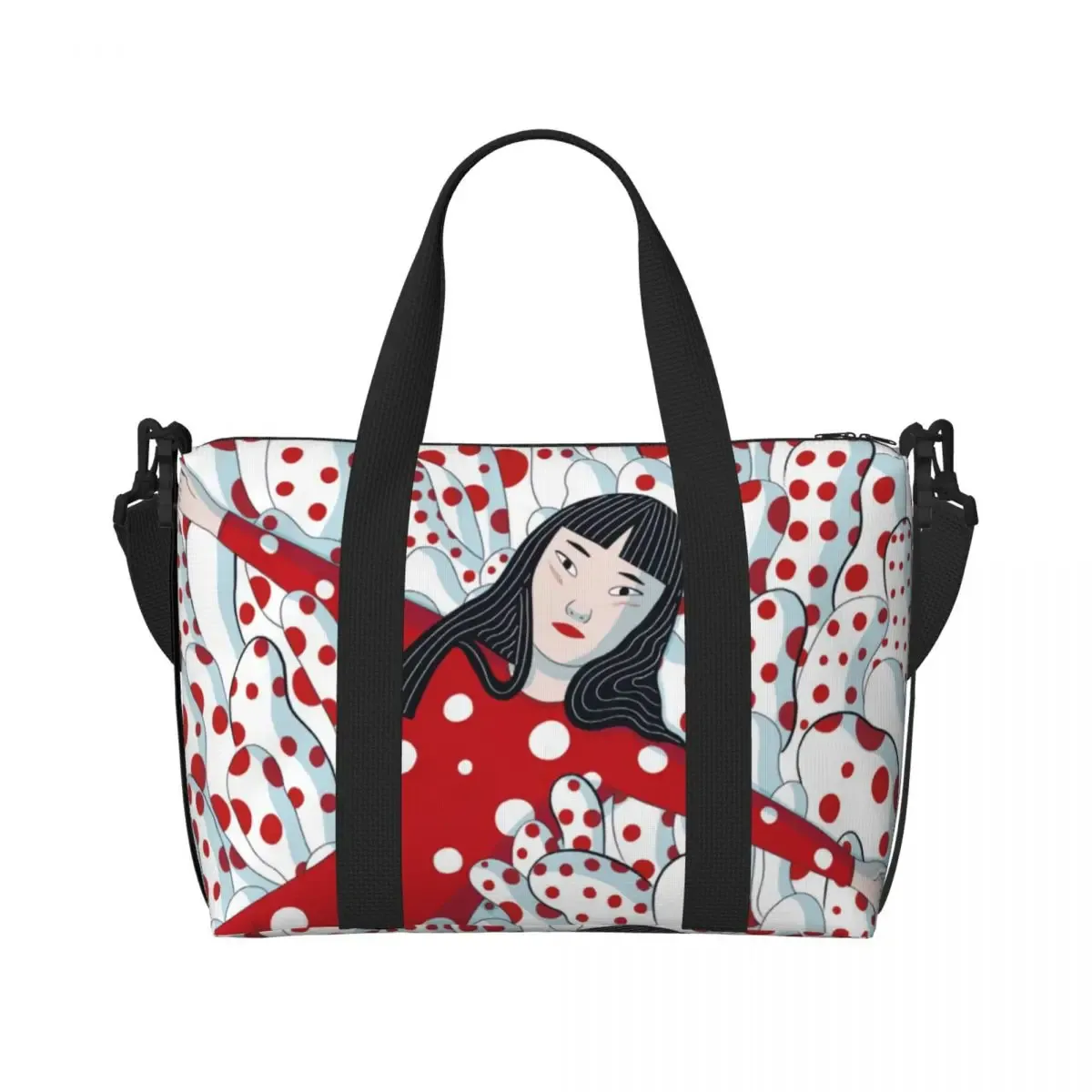 sac fourre-tout personnalisé yayoi kusama à pois pour femmes, sac de voyage à bandoulière de plage de gymnastique citrouille de grande capacité