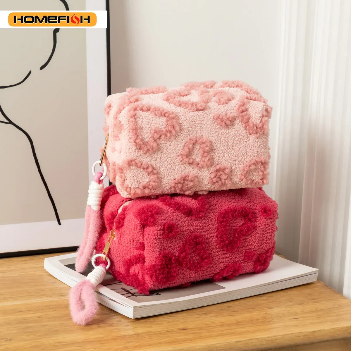 homefish trousse de maquillage imprimée avec poignée, trousse de voyage portable pour cosmétiques