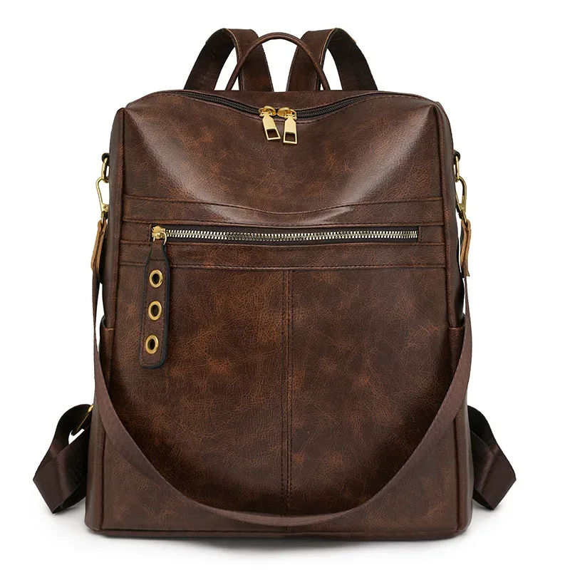 sac dos pu vintage femme marron noir beige polyester zippé bandoulière amovible compartiment intérieur