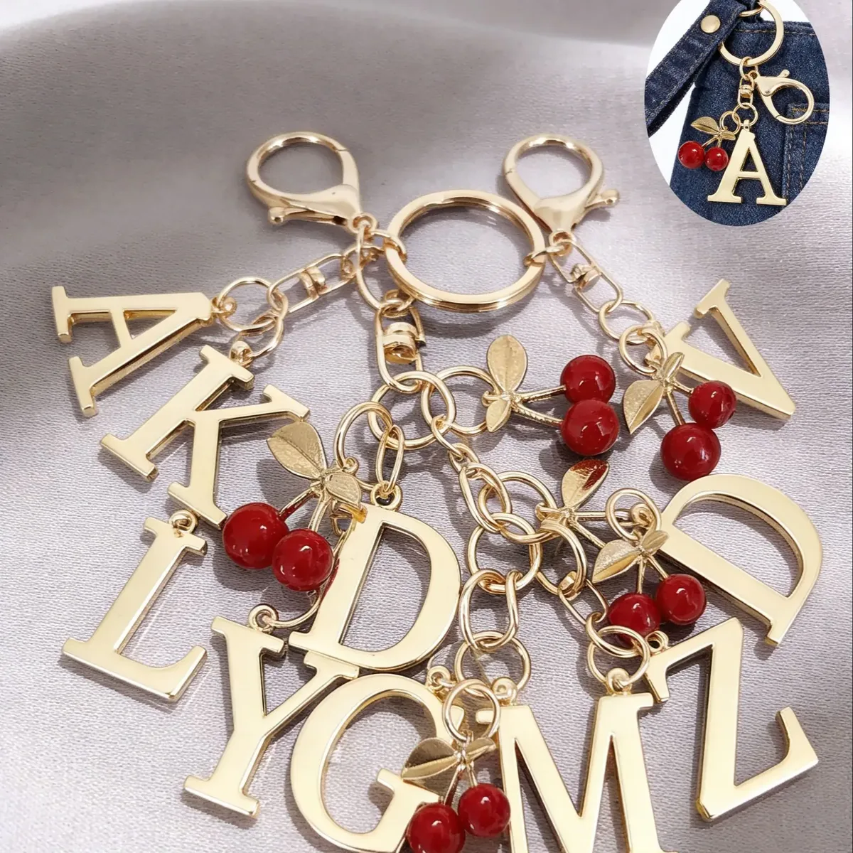 porte-clés élégant en or de qualité supérieure, pendentif 3d alphabet a-z, accessoire cœur rouge, anneau de porte-clés argenté tendance, pour sac/ordinateur portable