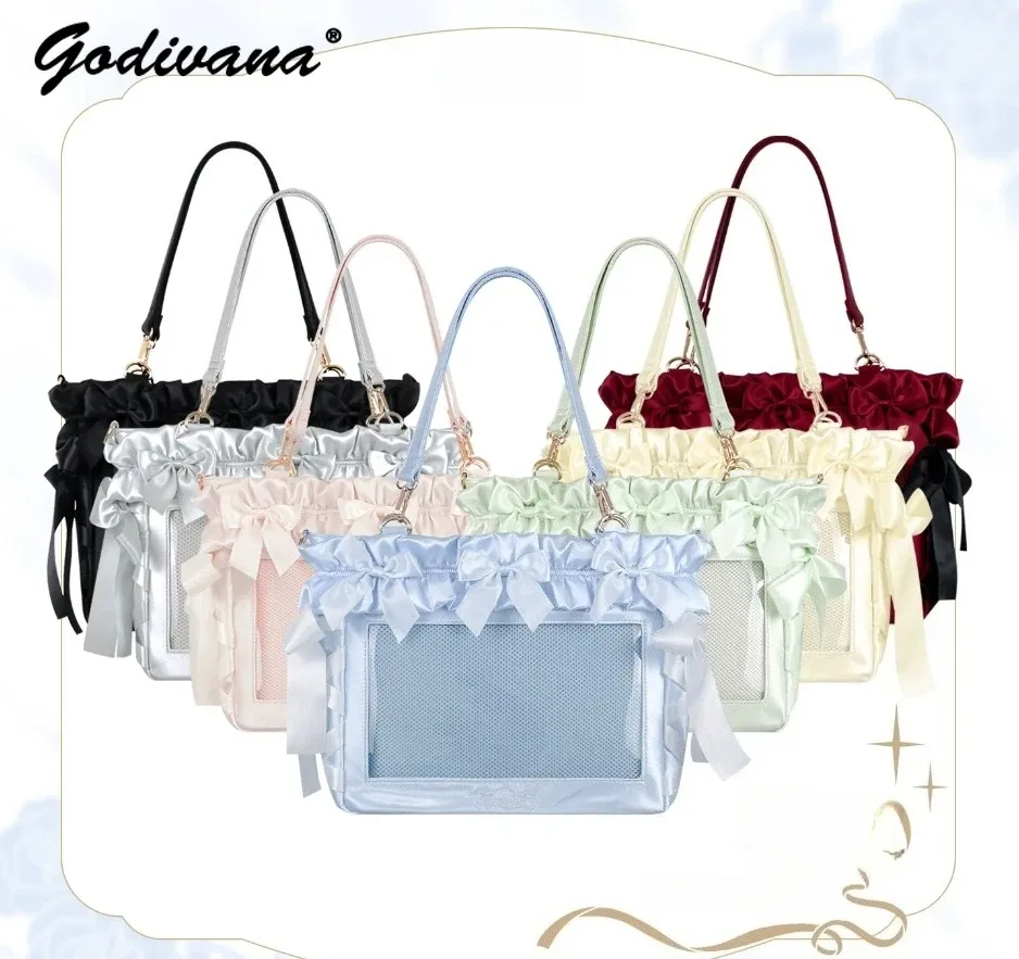 sac de douleur original avec nœud en satin doux, grande capacité, sac à bandoulière pour ordinateur portable de 14 pouces, fourre-tout avec chaîne de perles pour filles et femmes