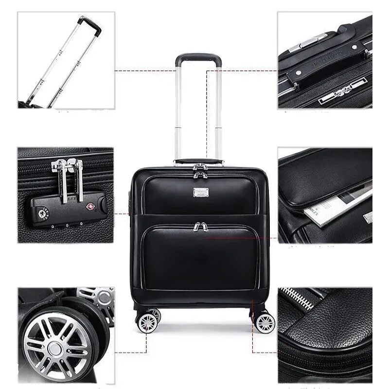valise cuir vache noir grain cuir format main toupie roues unisexe voyage business voyage
