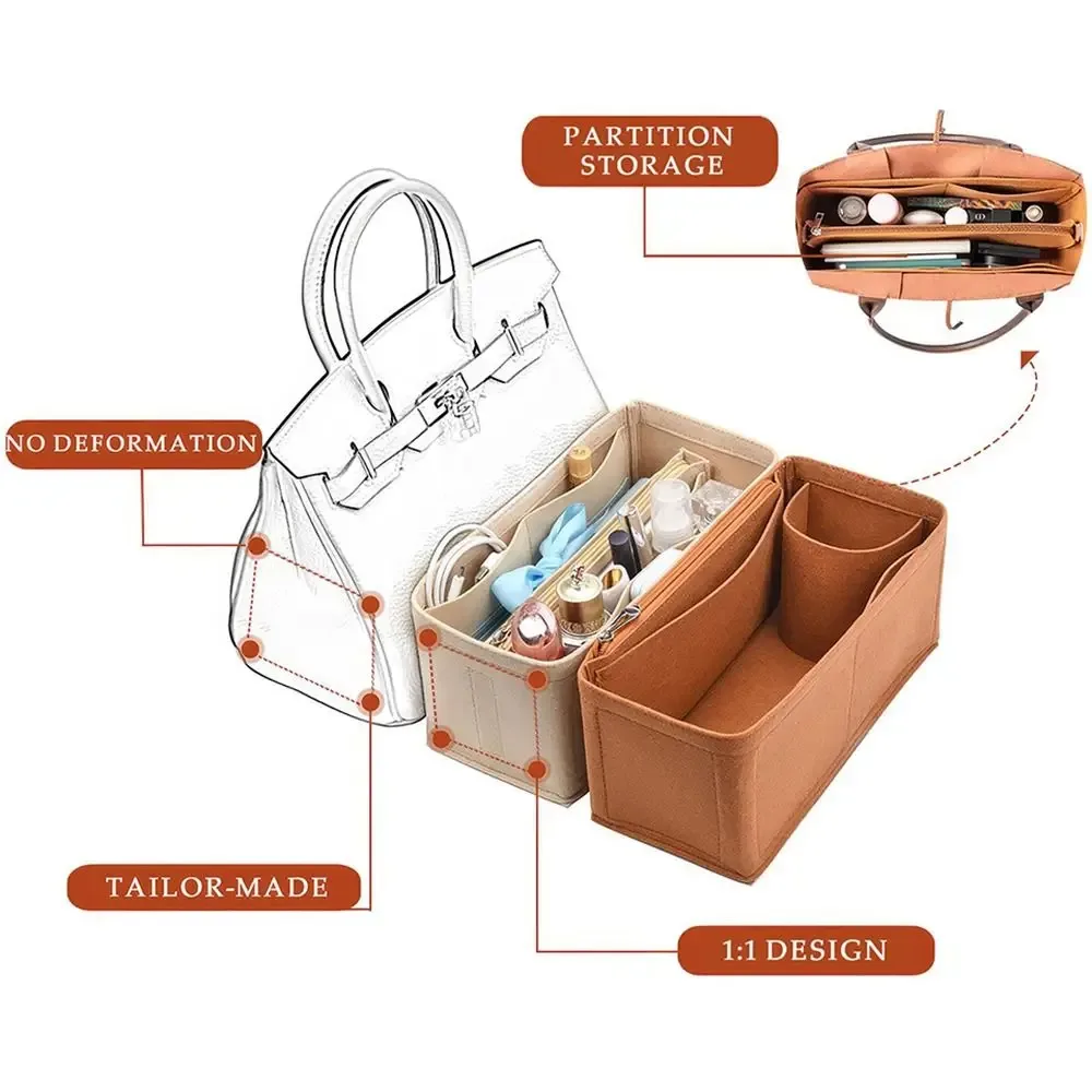 organisateur de sac multi-poches pour birkin25/30/35, sac intérieur, sac de rangement, sac à main en feutre, sac d'insertion, sac de doublure