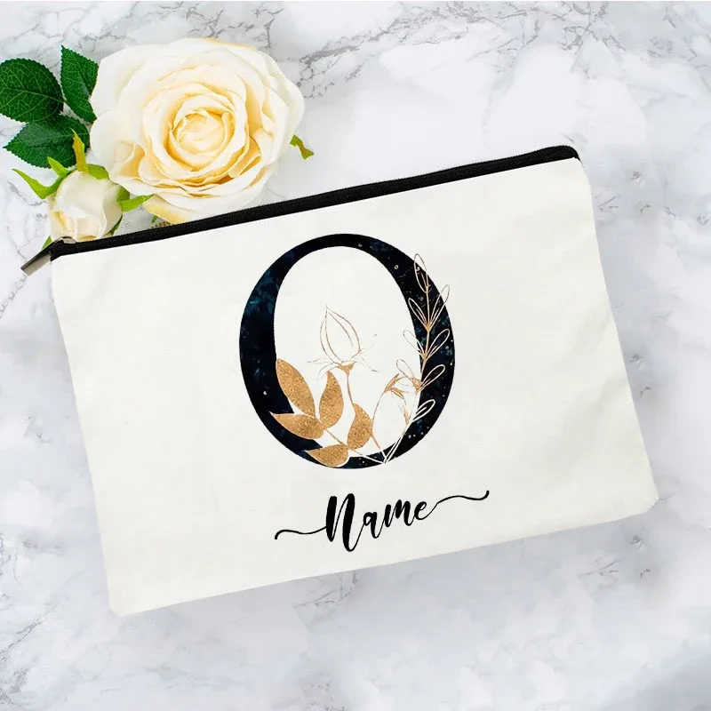 pochette organisatrice en toile noire et or de luxe avec initiales, sac de voyage pour cosmétiques, cadeau de toilette d'anniversaire avec nom personnalisé