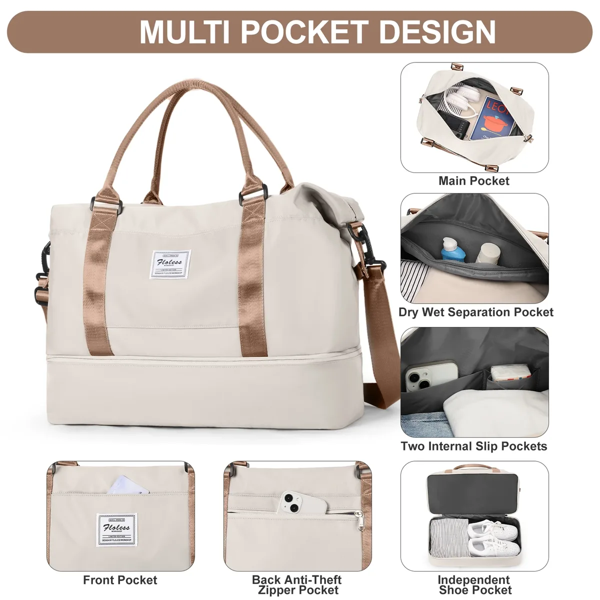 sac fourre-tout de voyage, sac à main léger avec compartiment à chaussures, sac à bandoulière de grande capacité, sac de voyage de cabine, sac de sport