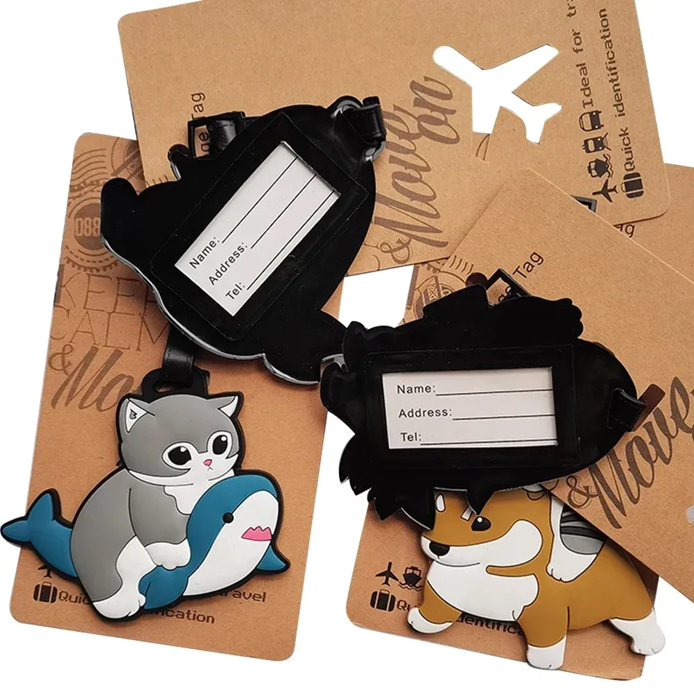 étiquette bagage pu motifs animaux chat requin mignons bracelets noirs voyage famille homme femmes identification nom adresse
