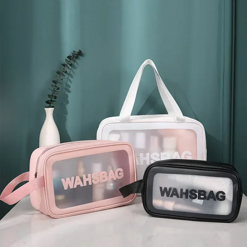 sac à cosmétiques transparent pour femmes, ensemble de 3 pièces, sac de toilette étanche, sac de bain en pvc de grande capacité, sac de rangement portable, essentiels de voyage