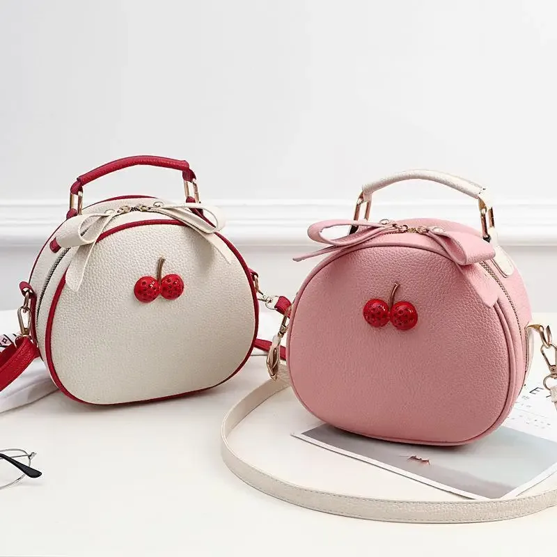 mode cerise modèle doux filles petit sac rond sac à main simple décontracté étudiant mini voyage sac à dos sacs à main sacs à bandoulière