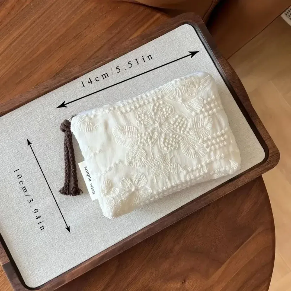 élégante trousse de maquillage blanche en dentelle, étanche, avec fermeture éclair, multi-usage, pour rouge à lèvres, écouteurs, rangement de voyage