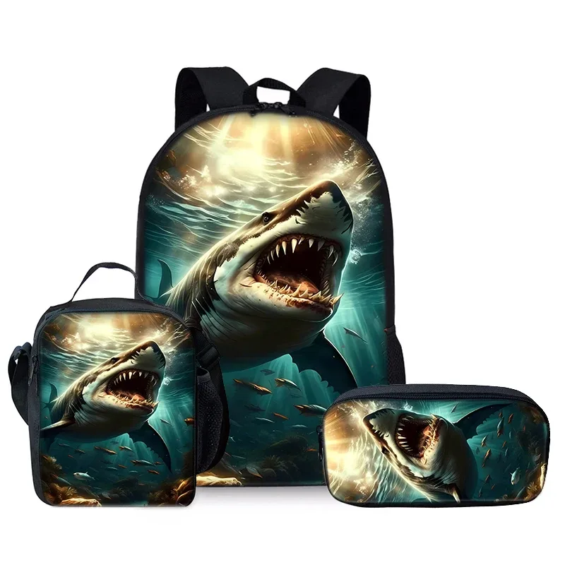 sac à dos pour enfants en trois parties sur le thème des animaux marins, requins, pour garçons et filles, meilleurs cadeaux, sac à dos scolaire dessin animé 2d