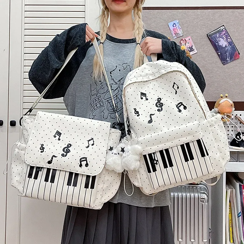 sac à dos en nylon de style coréen avec décor de notes de musique, léger, grande capacité, pour voyage, randonnée et rangement