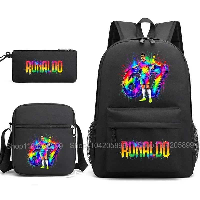 sac à dos cr7 ronaldo football 67 imprimé, sac d'école avec sac à bandoulière et trousse à crayons pour étudiants garçons, cadeau, sac à dos de voyage quotidien