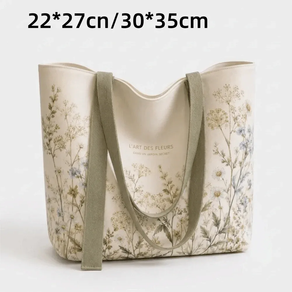 nouveau sac fourre-tout en toile de coton, durable et léger, imprimé marguerites vertes, idéal pour les voyages et le shopping.
