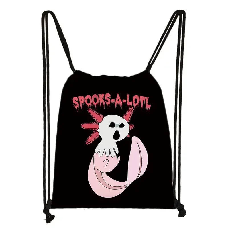 kawaii dessin animé axolotl poisson jouant des jeux vidéo sac à dos tours de mer axolotl/fouron harajuku sacs à cordon sac de voyage en toile