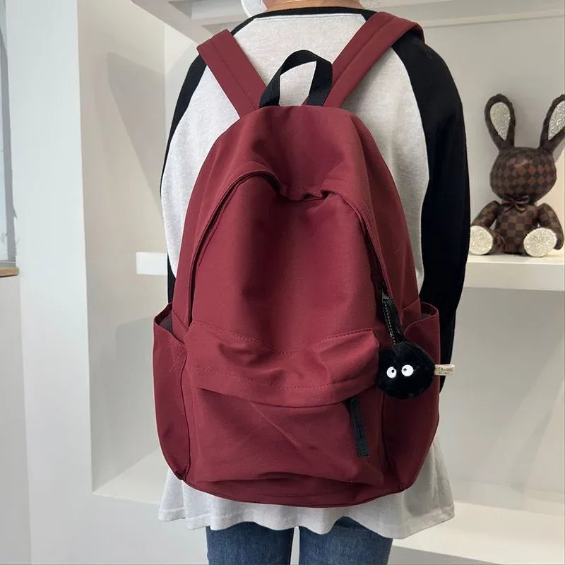 sac à dos de style minimaliste japonais, grande capacité, couleur unie, double bandoulière, pour étudiantes et lycéennes