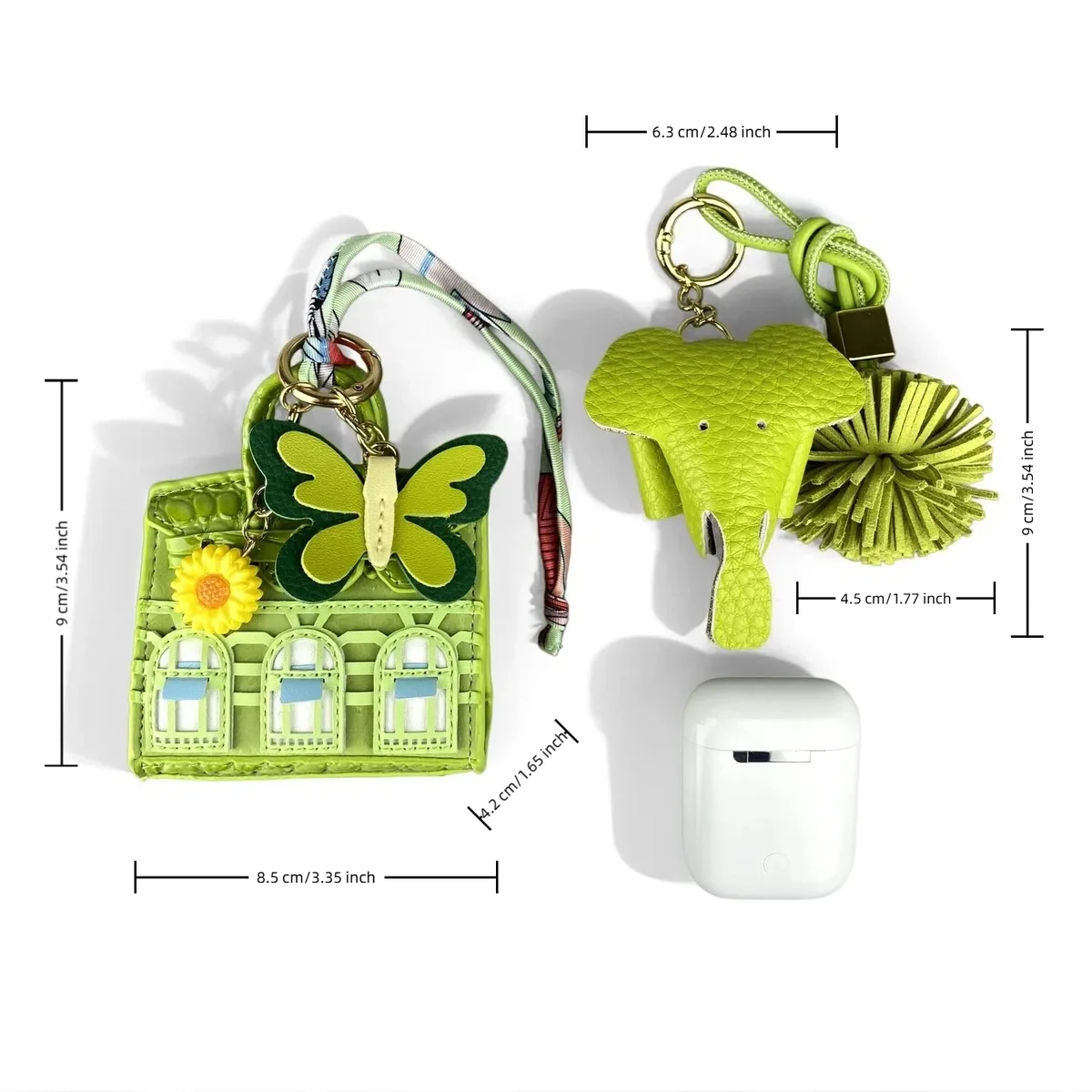 pochette ornementale cuir vert citron motif floral pince elephanțt cadeau voyage accompagnement mini sac écouteurs câbles organisateur