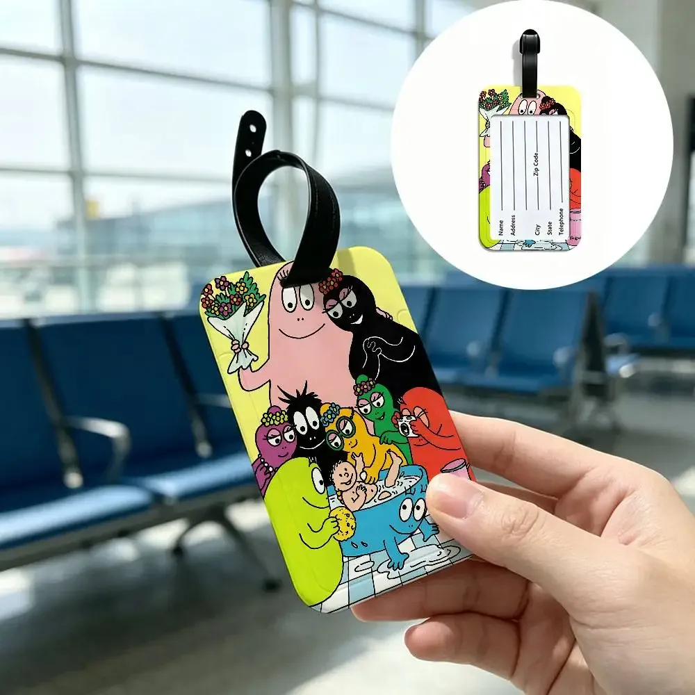 étiquette bagage plastique rectangulaire personnages animés vert bande noire boucle identification voyage ecole pratique anti-perte