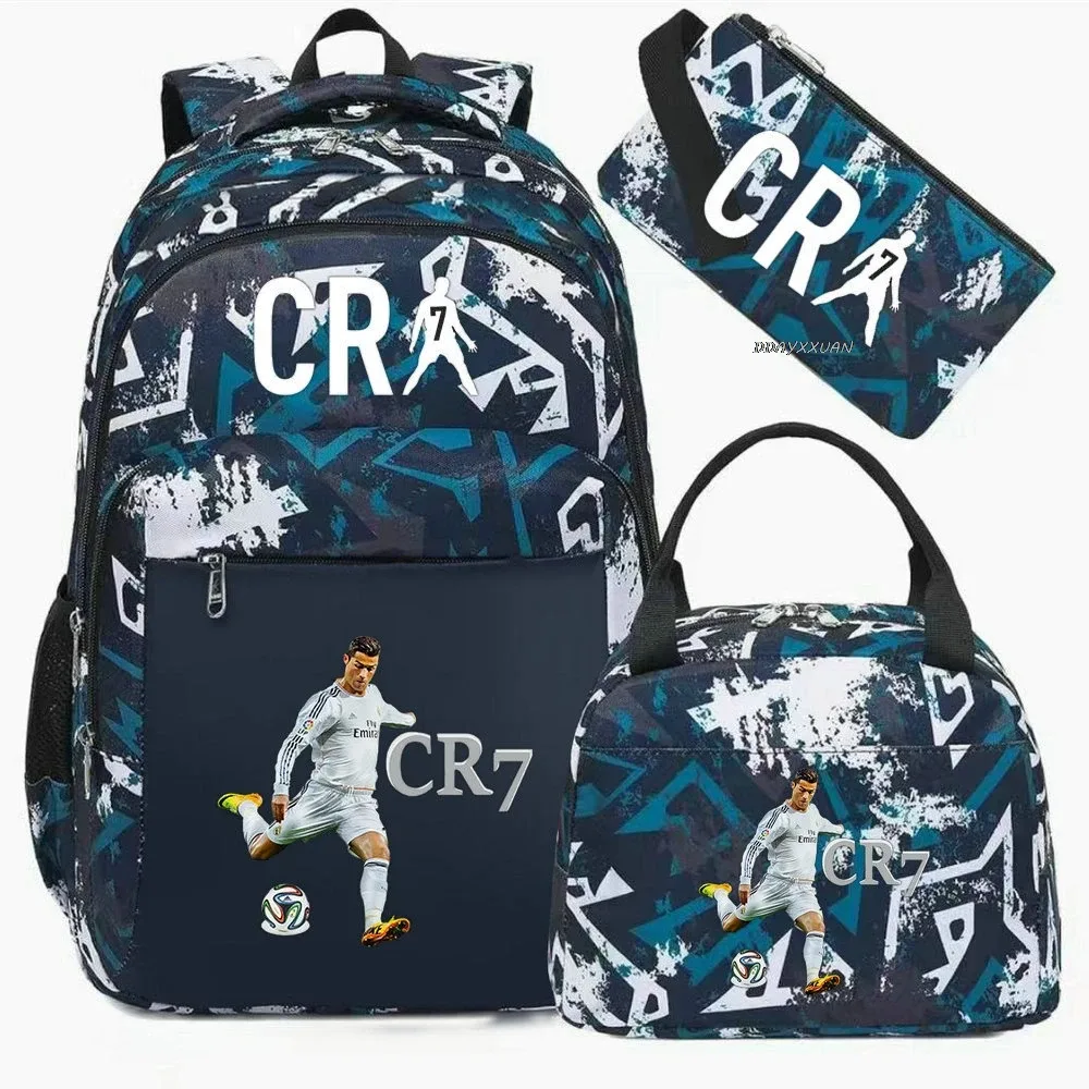 3 pièces/ensemble cr7 adolescent étudiant garçons fille enfants école livre sacs femmes hommes sac à dos adolescents cartable étudiants ordinateur portable voyage sacs à dos
