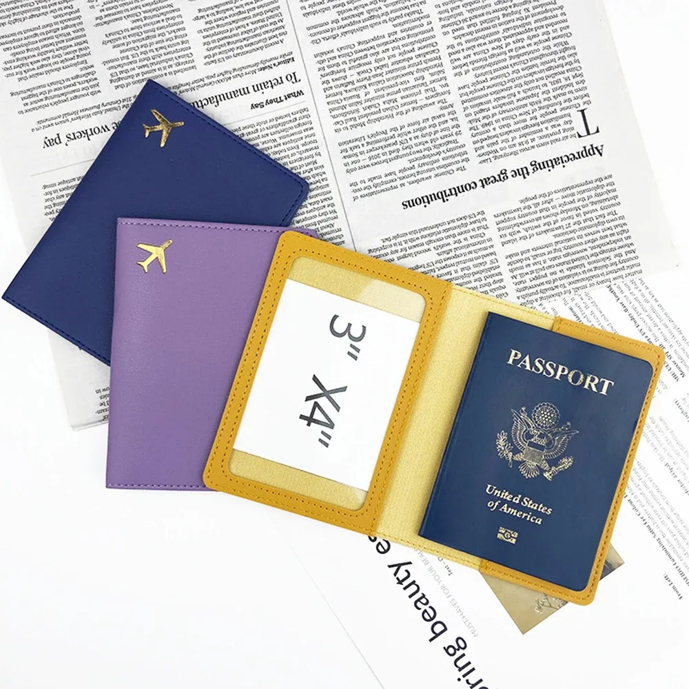 porte-passeport avec initiales personnalisées, couverture d'accessoires de voyage en avion doré, nom personnalisé, cadeau de mariage, logo de l'entreprise, manchon de passeport
