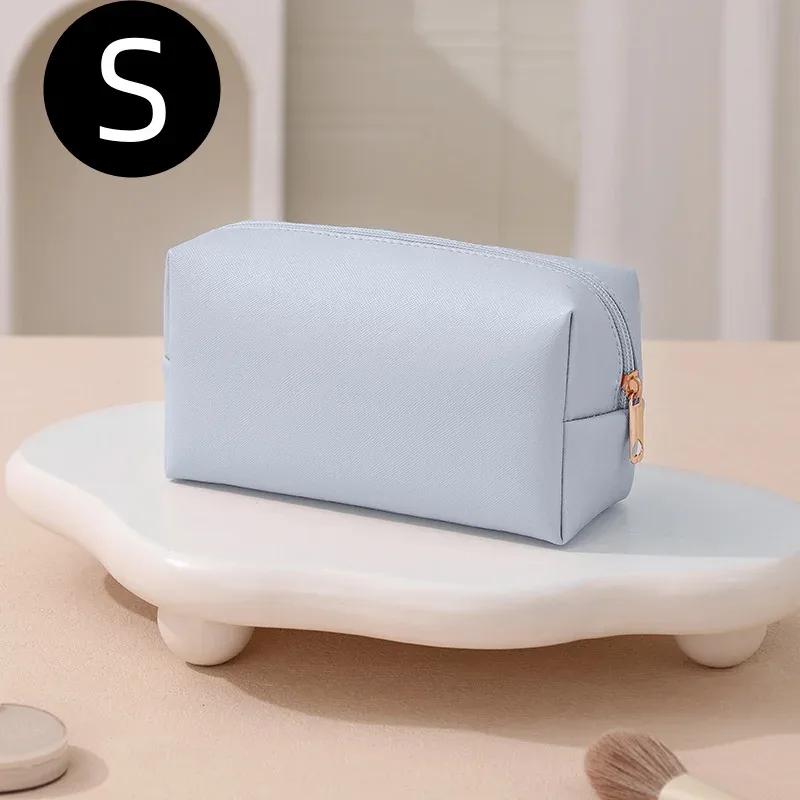 trousse de maquillage en cuir avec logo personnalisé, grande capacité, idéale pour les voyages, disponible en plusieurs couleurs, en cuir pu souple, avec fermeture à glissière, pour femmes (2 tailles).