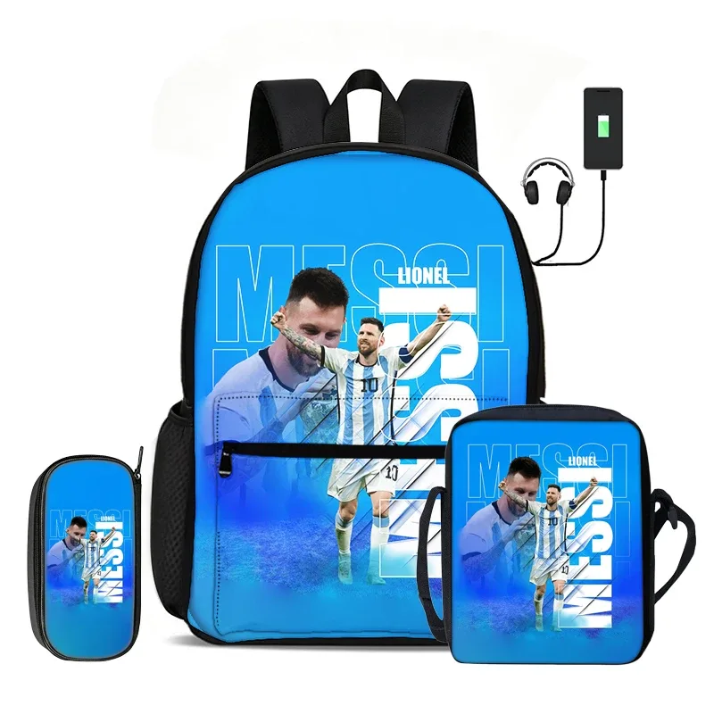 sac dos nylon motif messi bleu rouge jaune sport enfant compartiment informatique bandoulière arquée fermeture éclair