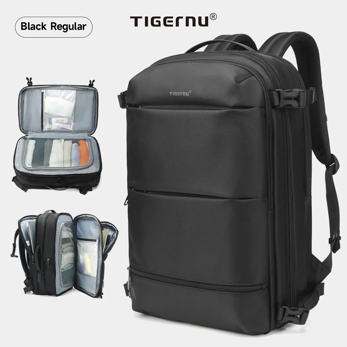 sac à dos de compression sous vide tigernu pour hommes, sac à dos de voyage extensible avec port usb, grande capacité, sac pour ordinateur portable 17 pouces, sacs de cabine pour l'école