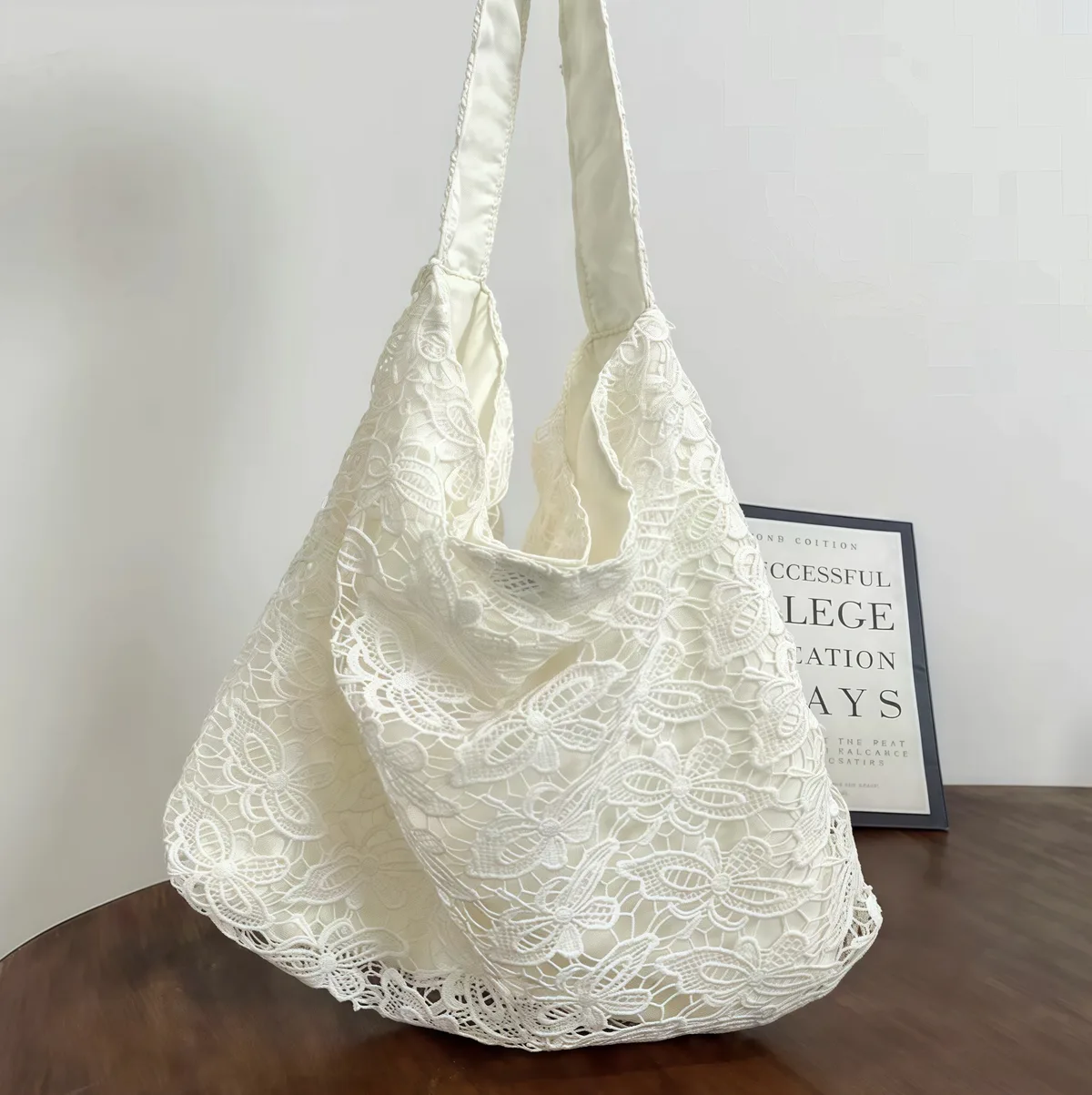 sac à main de plage grande capacité en dentelle tissée à motif papillon style bohème printemps-été pour étudiants et employés de bureau, sac à bandoulière, sac fourre-tout
