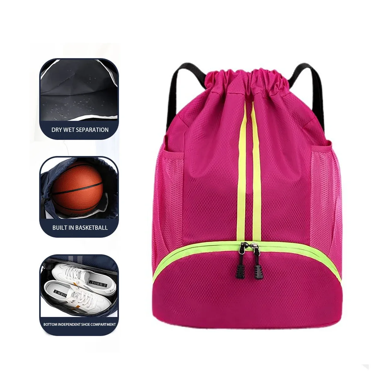 sac de basketball, sac de natation, sac de rangement pour femmes avec compartiment séparé pour vêtements secs et humides, sac à dos de sport, sac à cordon pour l'entraînement et le fitness